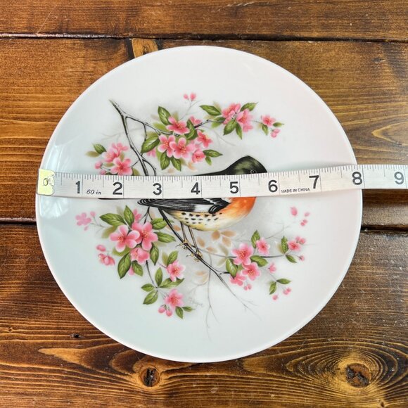 Kaiser Decorative Bird Plate By H. Auge Bergfink Design 8" Dia Floral Pink - Picture 8 of 10